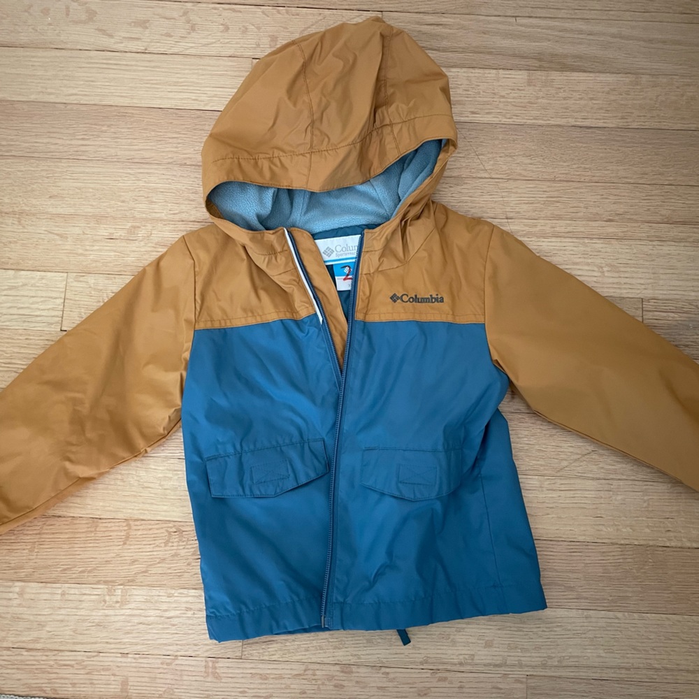 Columbia Kids Two-Tone Hooded Rain Jacket - Mustard & Teal